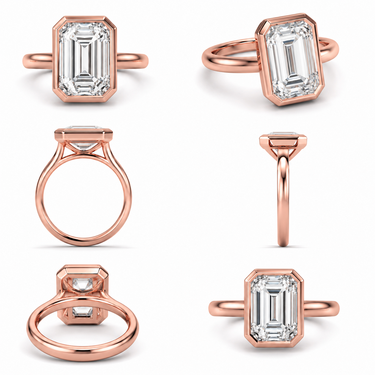 5.00 Carat Emerald Cut Lab Grown Diamond Bezel Set Solitaire Engagement Ring Set in 14K Gold