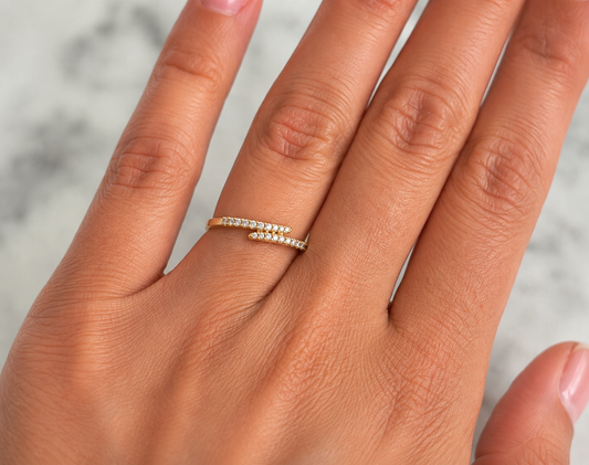 14K Gold Lab Grown Diamond Bypass Wedding Ring Band