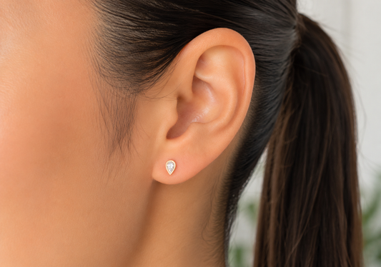 14K Gold Pear Shape Bezel Set Lab Diamond Stud Earrings