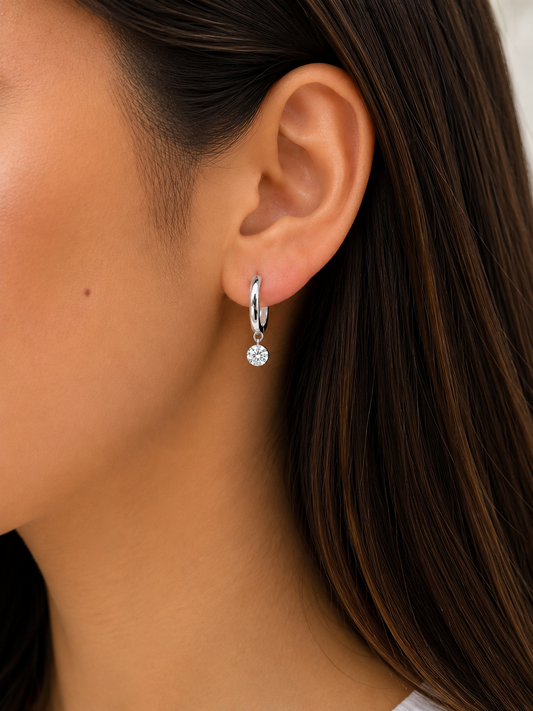 Sterling Siver Lab Diamond Hinged Hoop Earrings