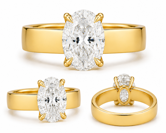 3.50 Carat Lab Grown Oval Diamond Solitaire Engagement Ring with Cigar Band