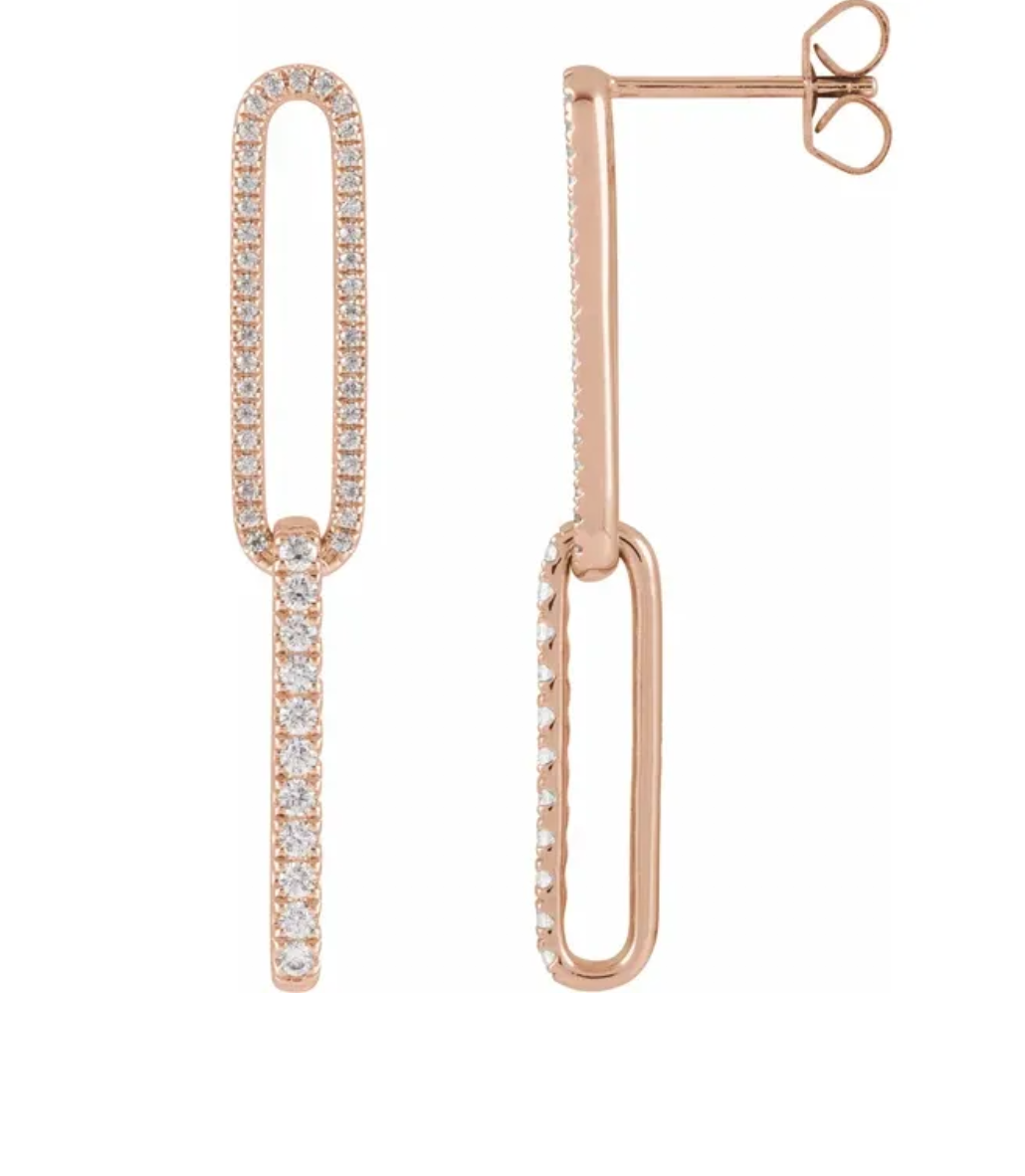 14K Gold Lab Diamond Paperclip Dangle Earrings