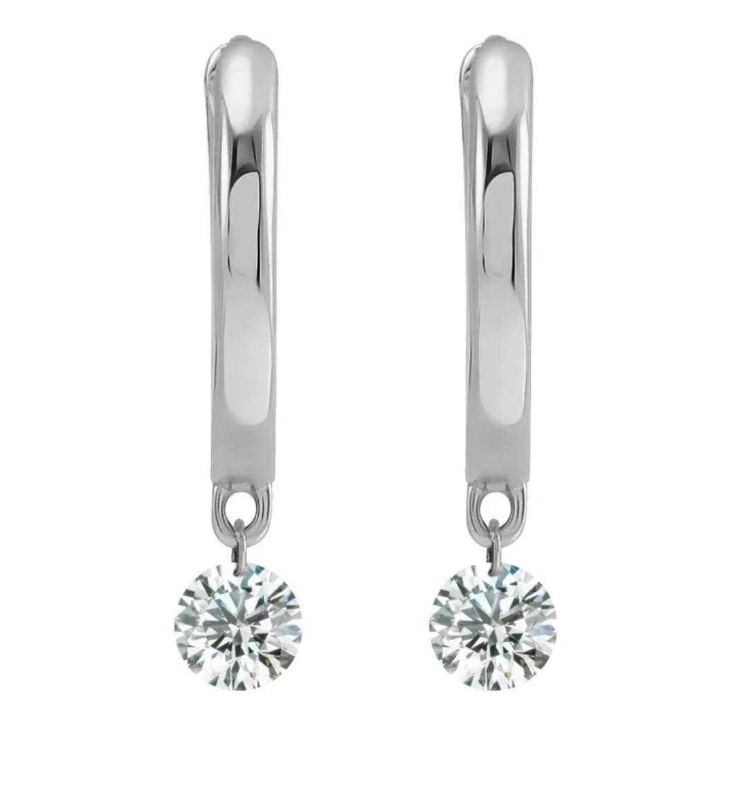 Sterling Siver Lab Diamond Hinged Hoop Earrings