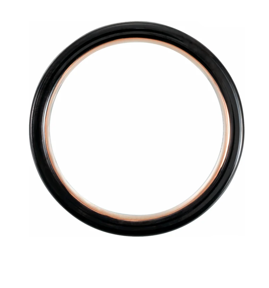Black & 18K Rose Gold PVD Tungsten 6 mm Grooved Comfort Fit Mens Wedding Band Ring