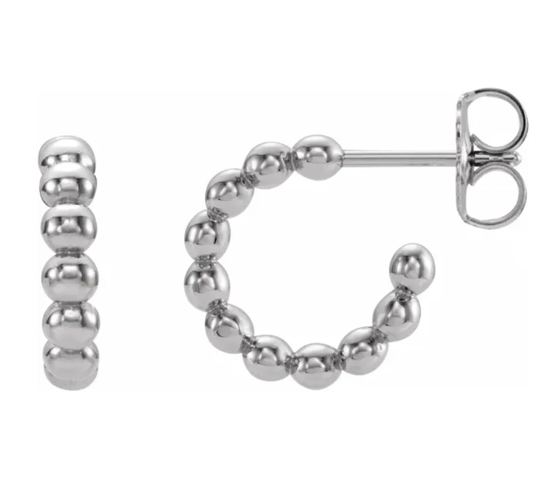 Sterling Silver Beaded 12 mm Hoop Earrings