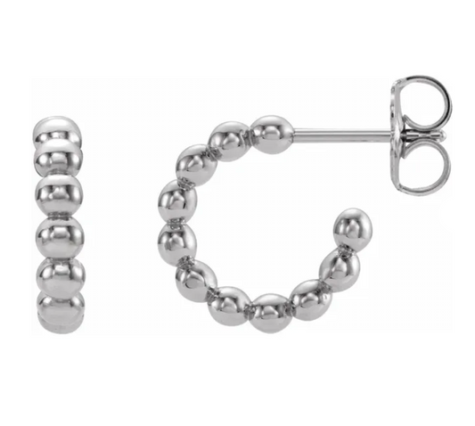 Sterling Silver Beaded 12 mm Hoop Earrings