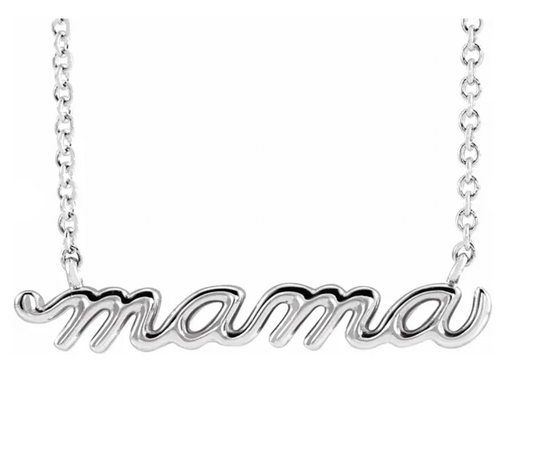 Sterling Silver Dainty Mama Script Pendant Necklace