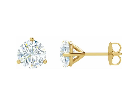 3.00ctw Three Prong Martini Set 14K Gold Round Lab Diamond Earrings