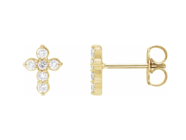 14K Gold Lab Diamond Cross Earrings