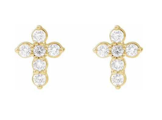14K Gold Lab Diamond Cross Earrings