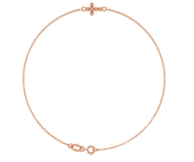 14K Gold Beaded Cross Charm Bracelet