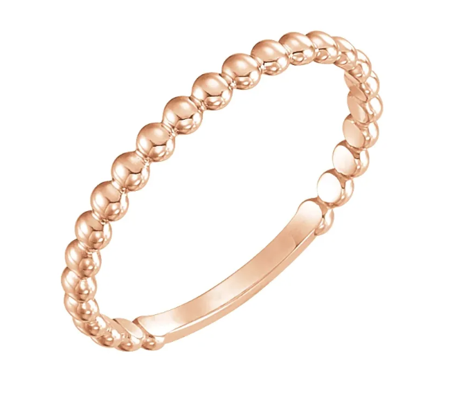 14K Gold 2mm Stackable Beaded Ring