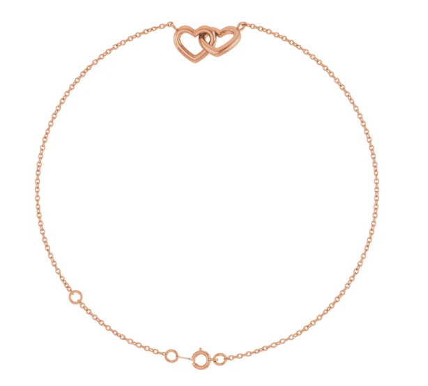 14K Gold Interlocking Heart Charm Bracelet