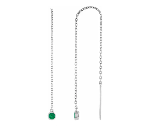 14K Gold Natural Green Emerald Chain Earring
