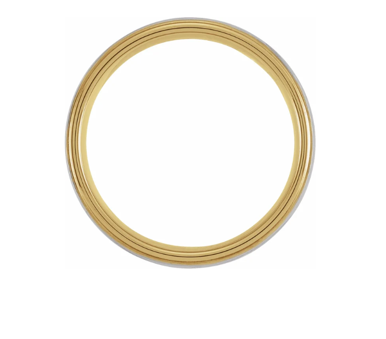 Tungsten & 18K Yellow Gold PVD Inlay 6 mm Stepped Edge Comfort Fit Half Round Wedding Band Ring