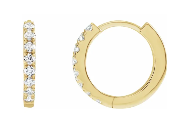 14K Gold Lab Grown Diamond Hinged Hoop Earrings