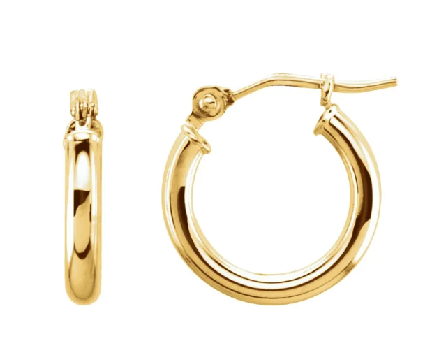 14K Yellow Gold Tube Hoop Earrings