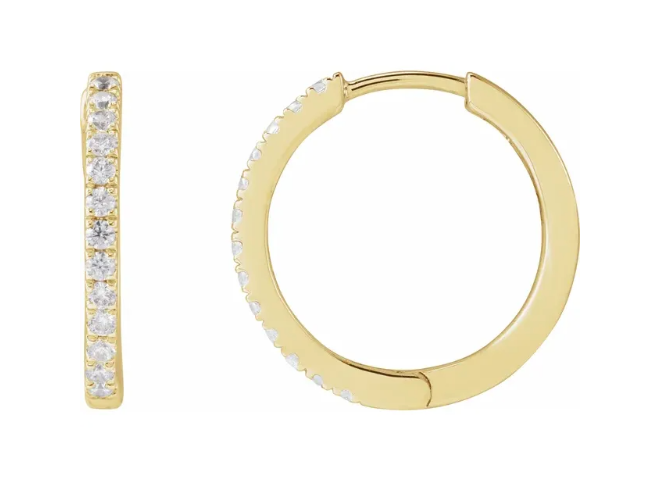 14K Gold Lab Grown Diamond Hinged Hoop Earrings