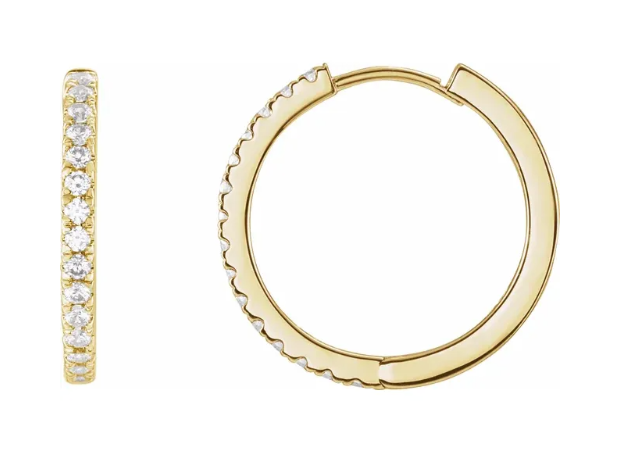 14K Gold Lab Grown Diamond Hinged Hoop Earrings