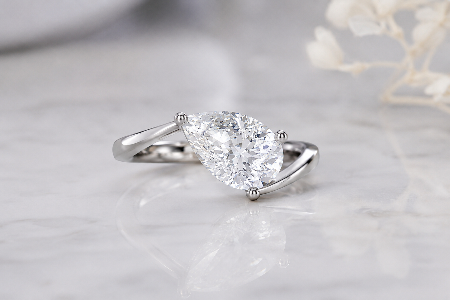2.50 Carat Lab Grown Pear Shape Diamond Bypass Engagement Ring