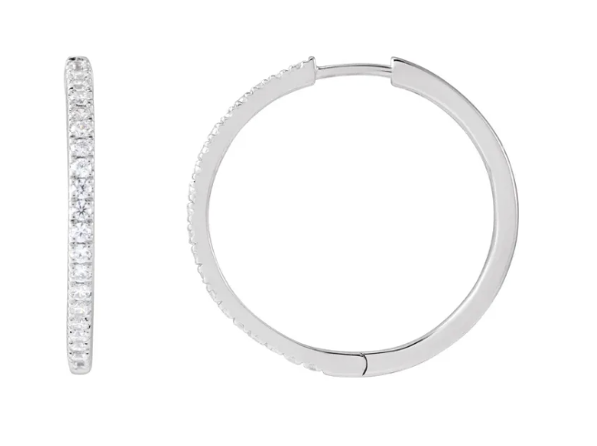 14K Gold Lab Grown Diamond Hinged Hoop Earrings