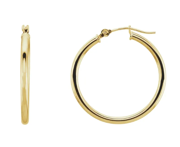 14K Yellow Gold Tube Hoop Earrings