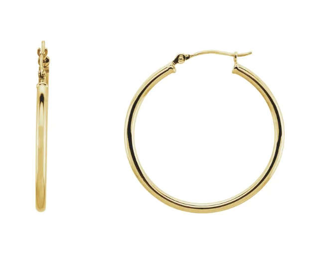 14K Yellow Gold Tube Hoop Earrings