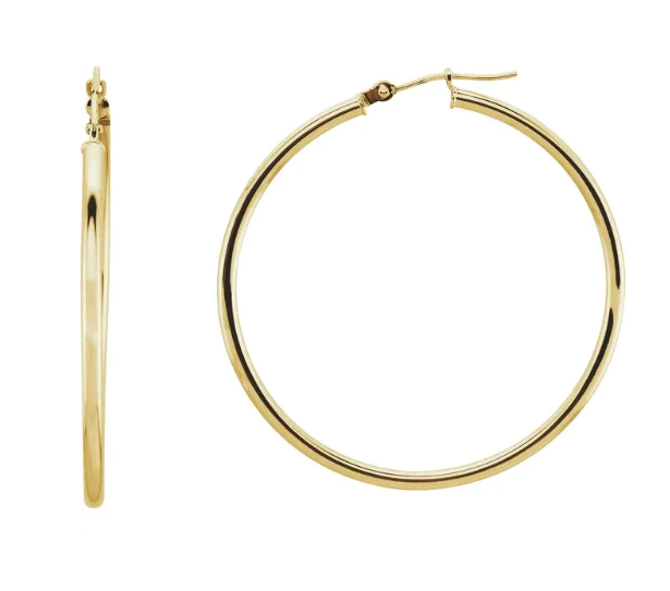 14K Yellow Gold Tube Hoop Earrings