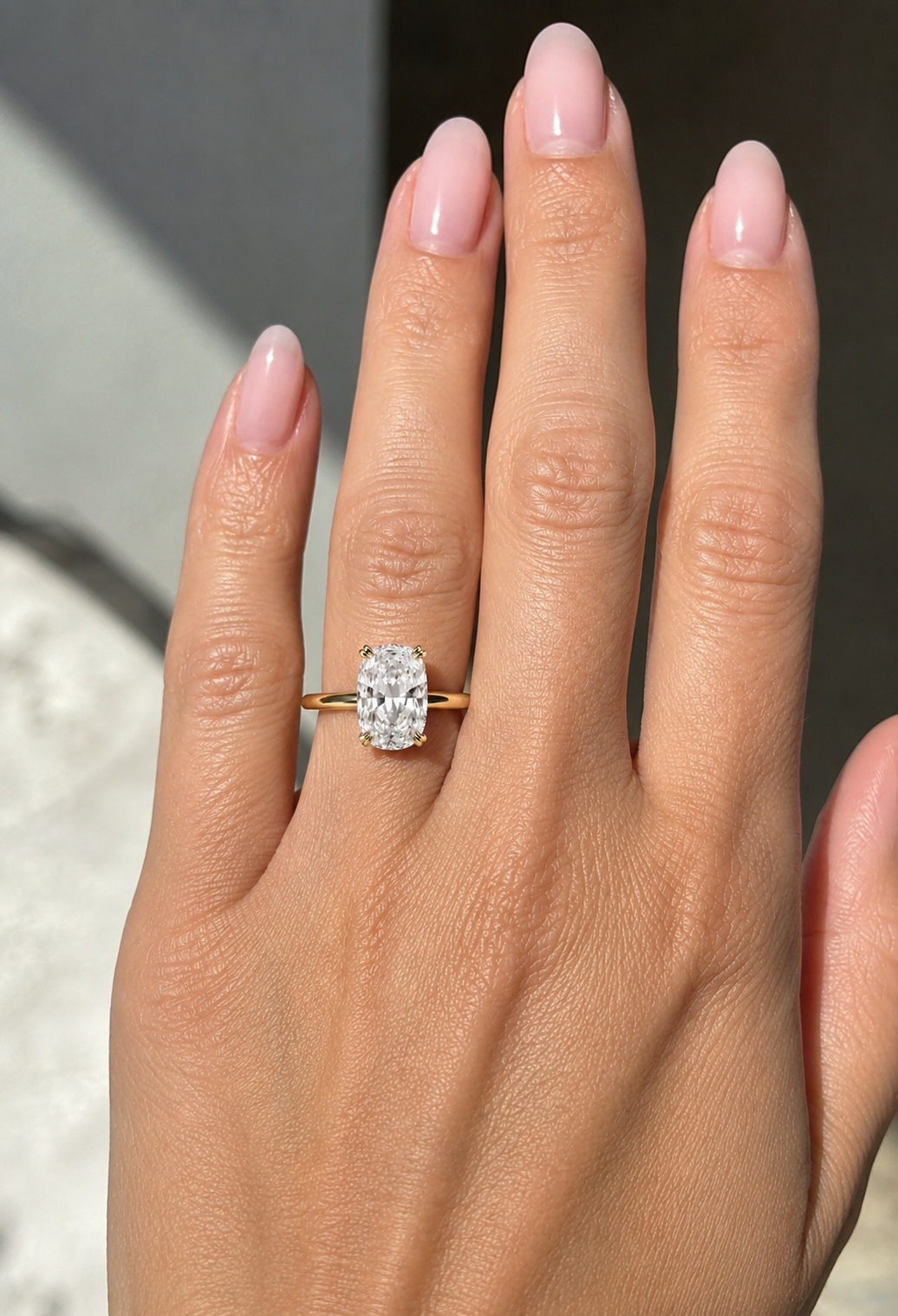 2.50 Carat Lab Elongated Cushion Cut Diamond Set in Solitaire with Double Prongs