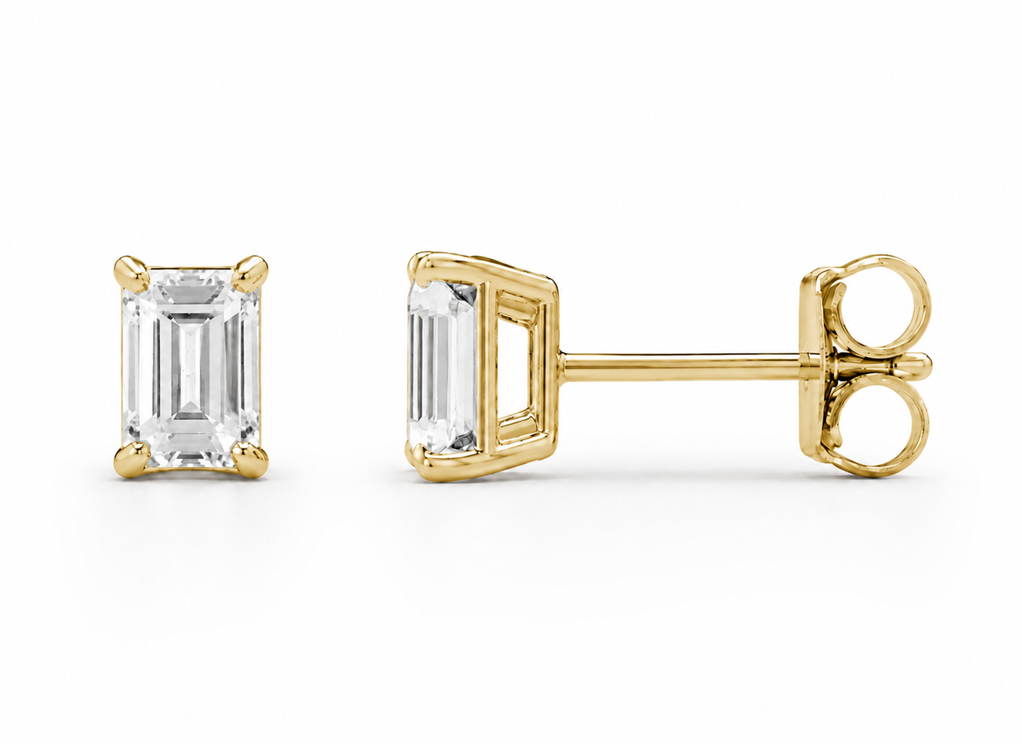 2.00 Carat Total Weight Emerald Cut Diamond Stud Earrings in 14K Gold