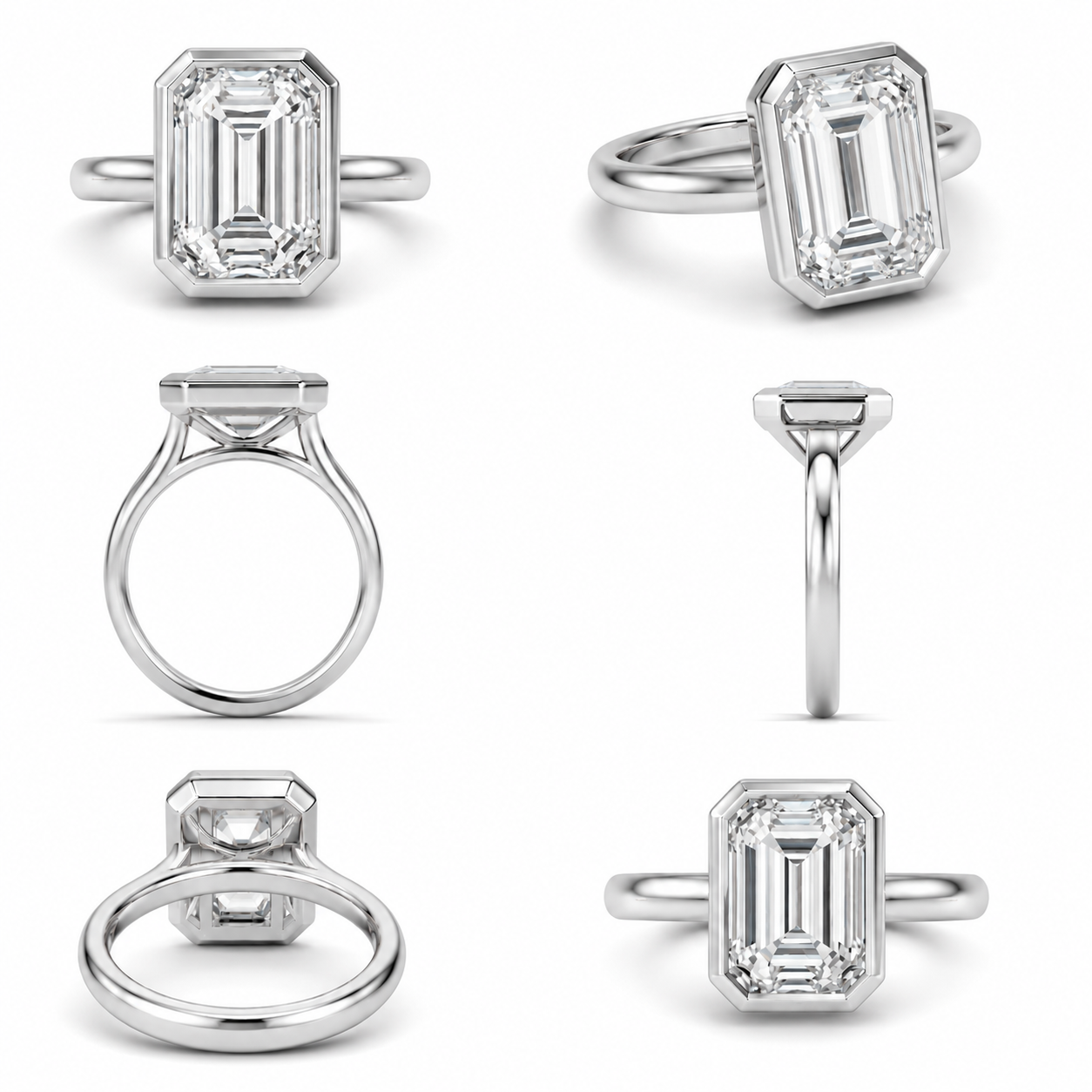 5.00 Carat Emerald Cut Lab Grown Diamond Bezel Set Solitaire Engagement Ring Set in 14K Gold