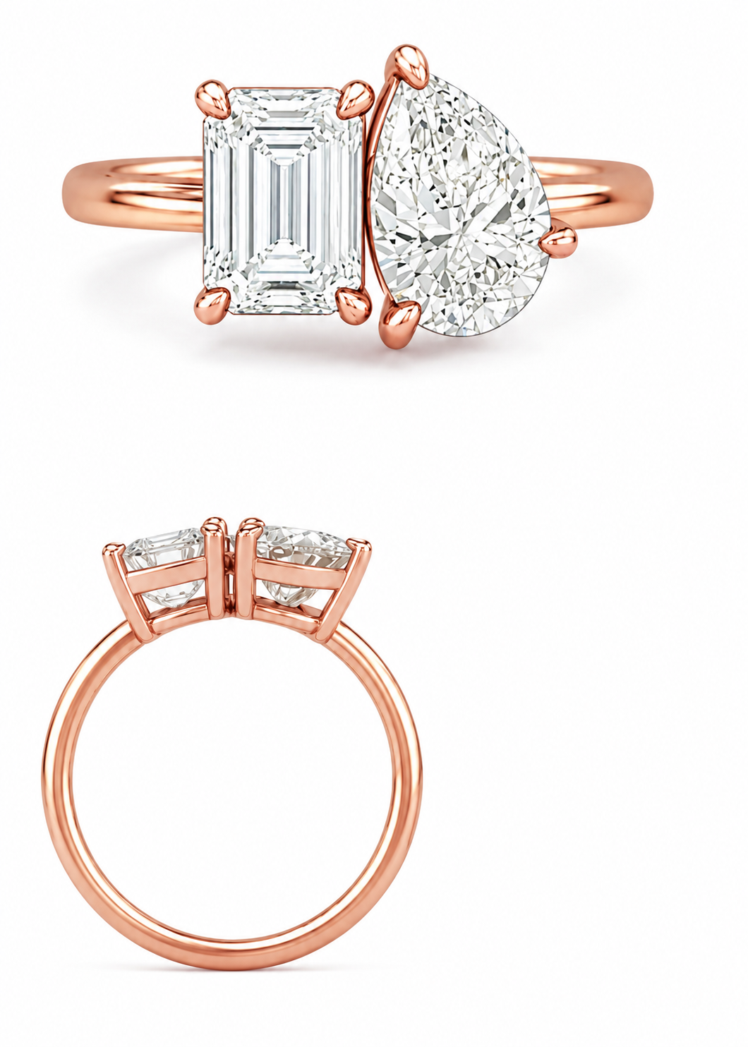 3.60ctw 14K Gold Toi et Moi Ring Pear Shape and Emerald Lab Diamond Ring