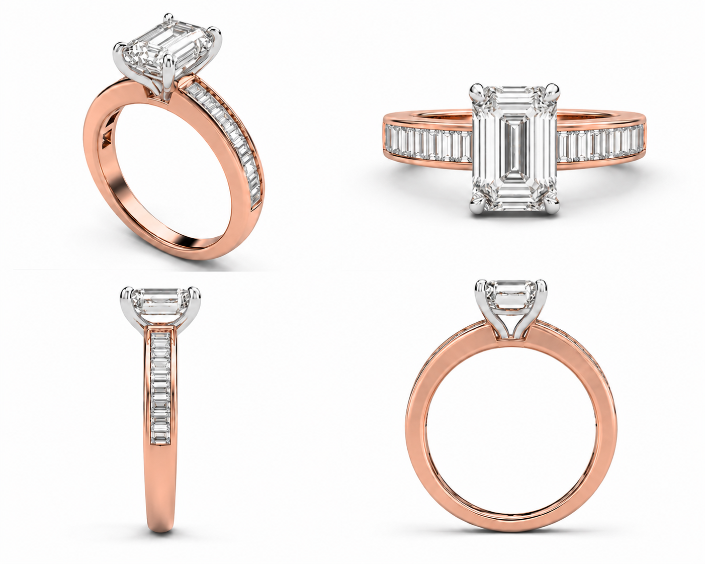 2.00 Carat Emerald Cut Lab Diamond Engagement Ring with Baguette Accent Stones in 14K Gold