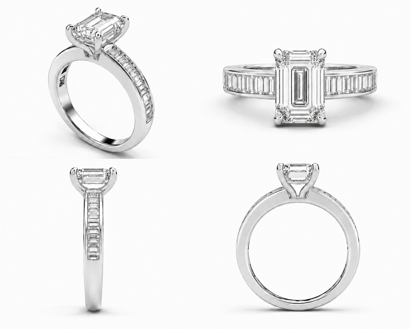 2.00 Carat Emerald Cut Lab Diamond Engagement Ring with Baguette Accent Stones in 14K Gold