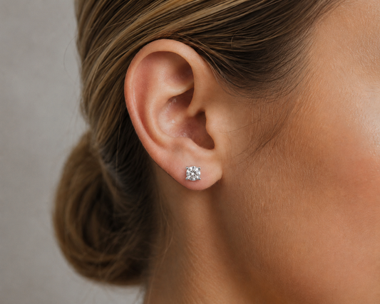 2.00ctw Four Prong Basket Set 14K Gold Round Lab Diamond Earrings