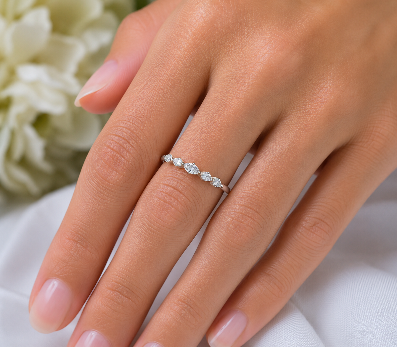 14K Gold Lab Grown Marquise Diamond Stackable Band