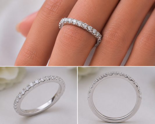 14K Gold French Set 0.50ctw Lab Diamond Wedding Band Ring