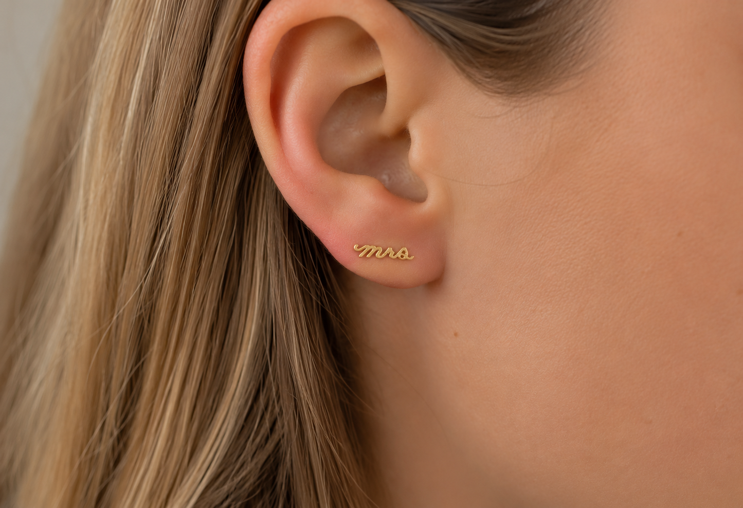 14K Gold Mrs Stud Earrings
