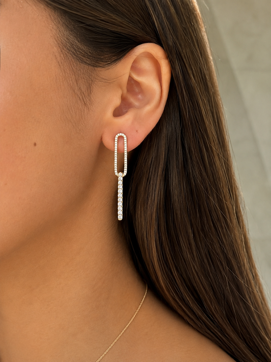 14K Gold Lab Diamond Paperclip Dangle Earrings