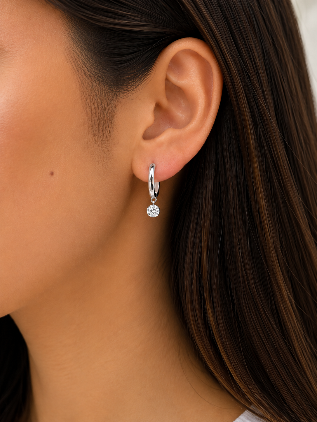 Sterling Siver Lab Diamond Hinged Hoop Earrings
