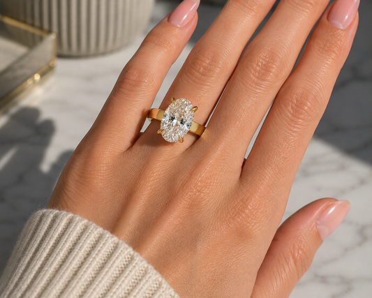 3.50 Carat Lab Grown Oval Diamond Solitaire Engagement Ring with Cigar Band
