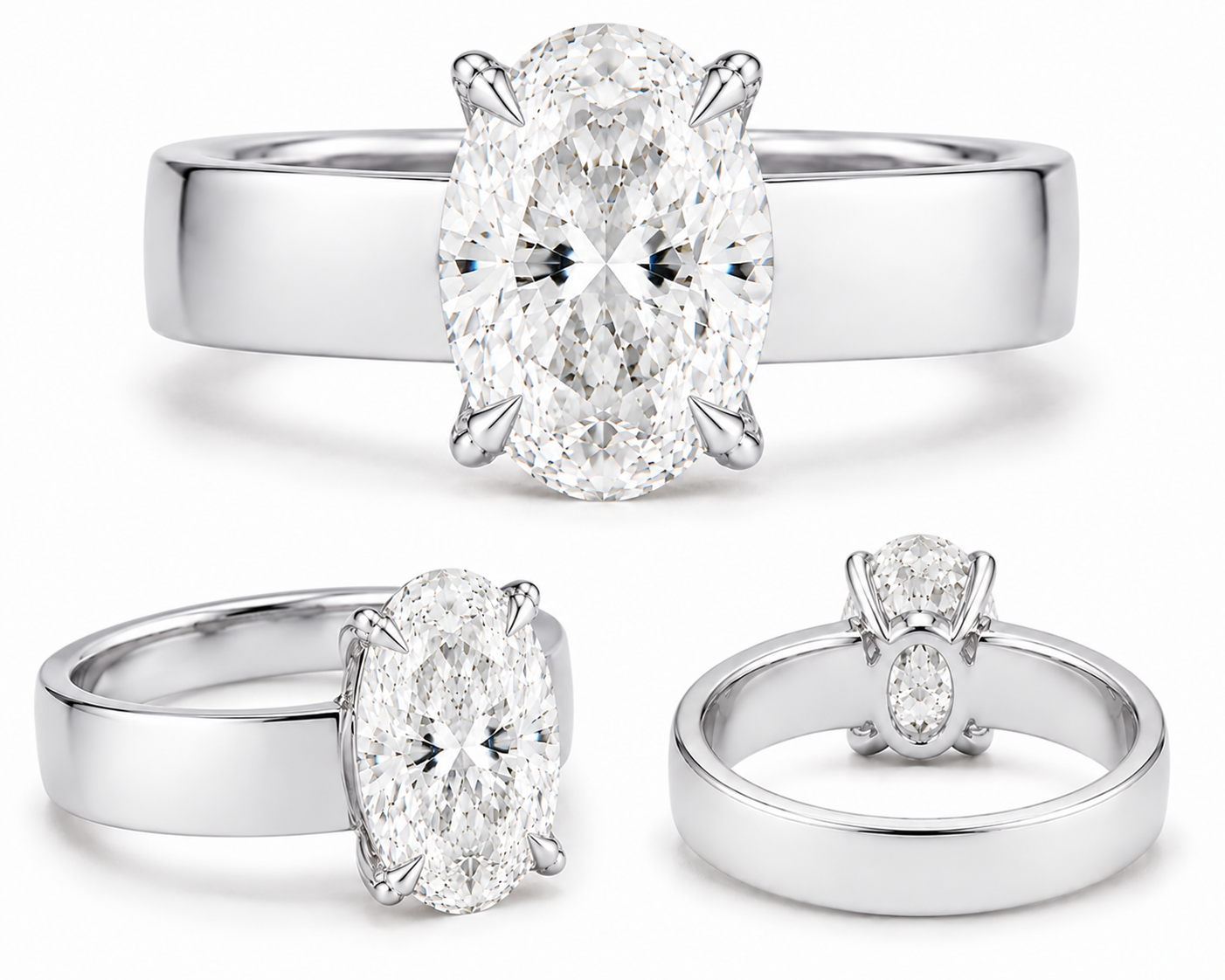 3.50 Carat Lab Grown Oval Diamond Solitaire Engagement Ring with Cigar Band