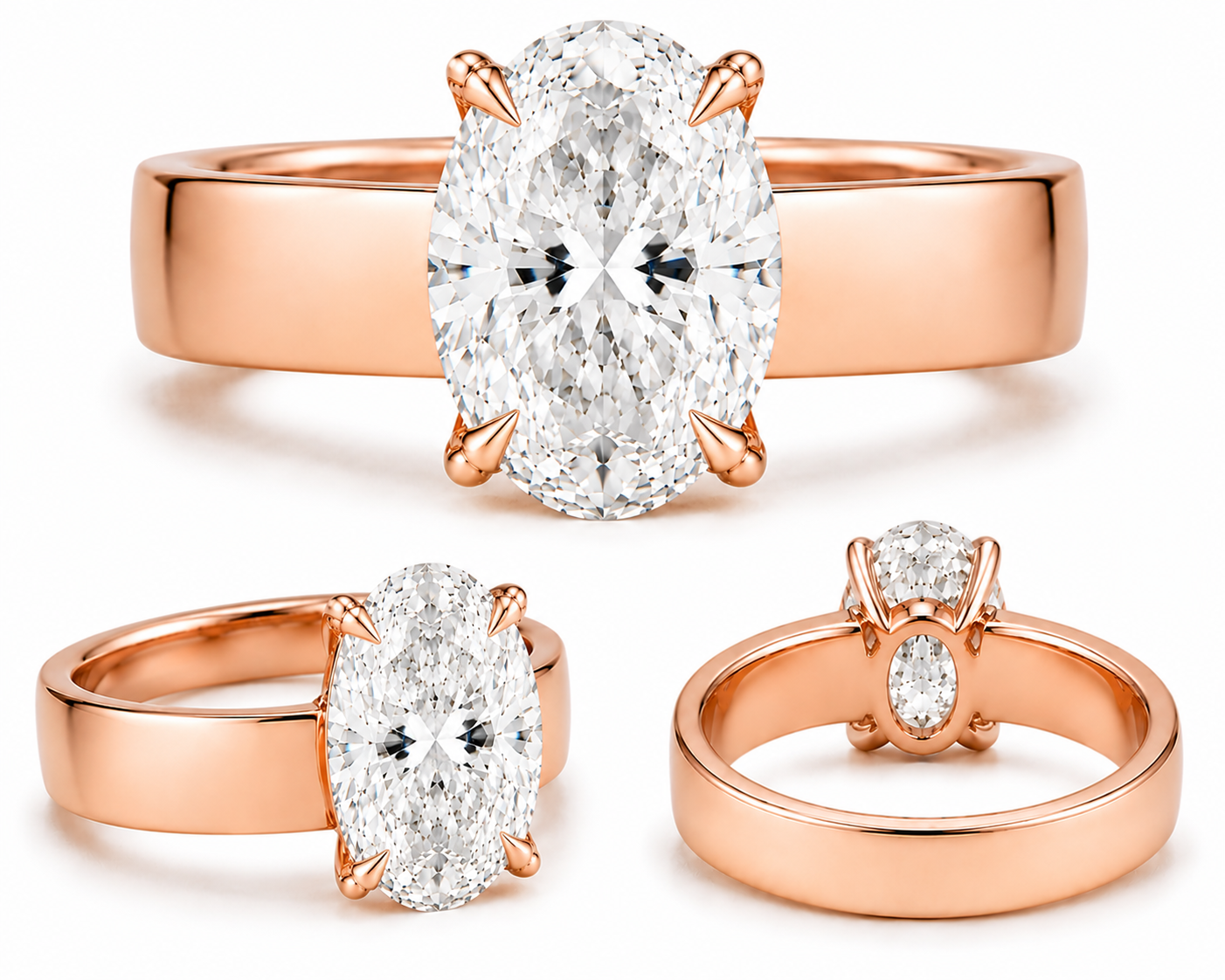 3.50 Carat Lab Grown Oval Diamond Solitaire Engagement Ring with Cigar Band