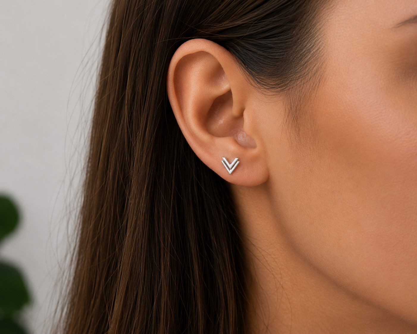 Sterling Silver Double V Shaped Stud Earrings
