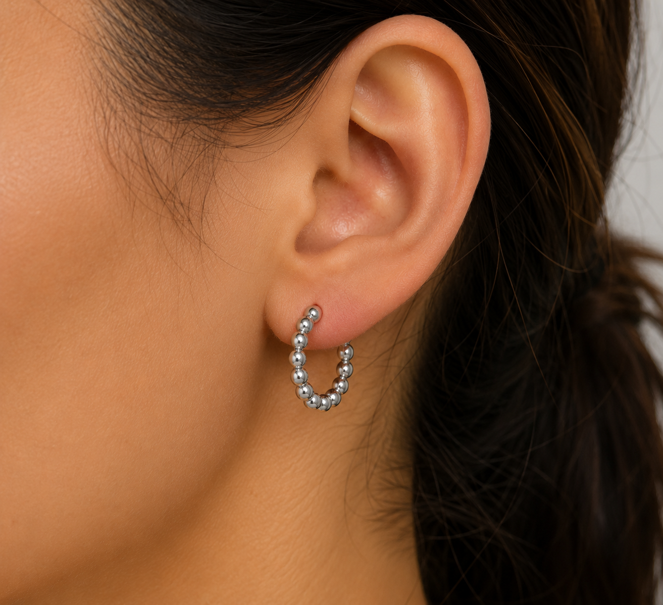 Sterling Silver Beaded 12 mm Hoop Earrings