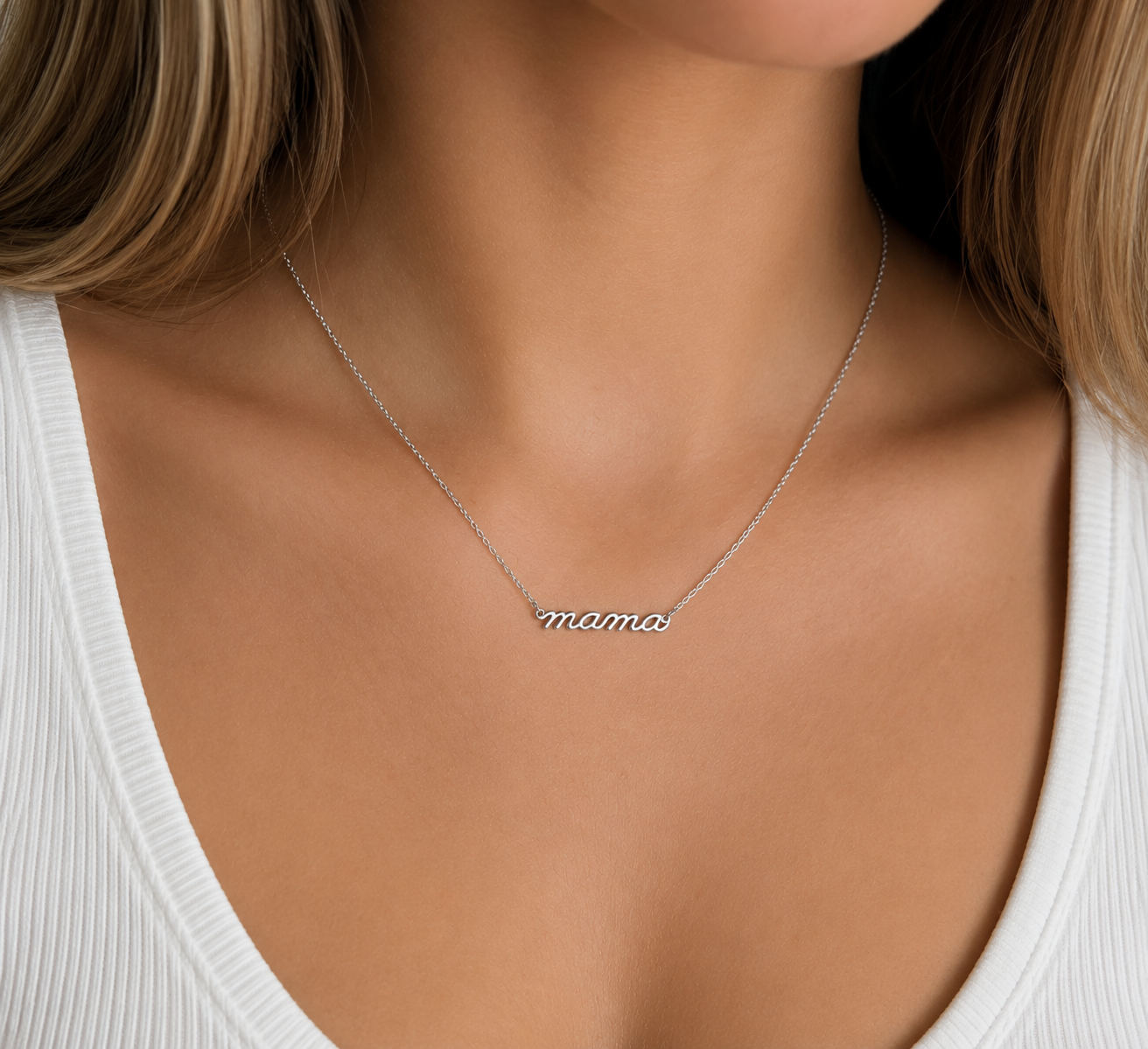 Sterling Silver Dainty Mama Script Pendant Necklace