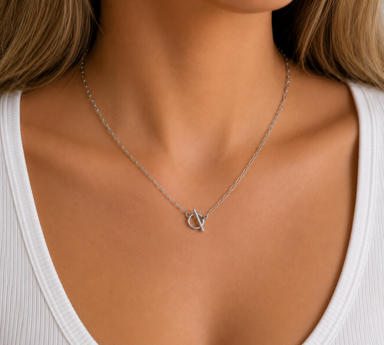 Sterling Silver Toggle Charm Pendant Necklace