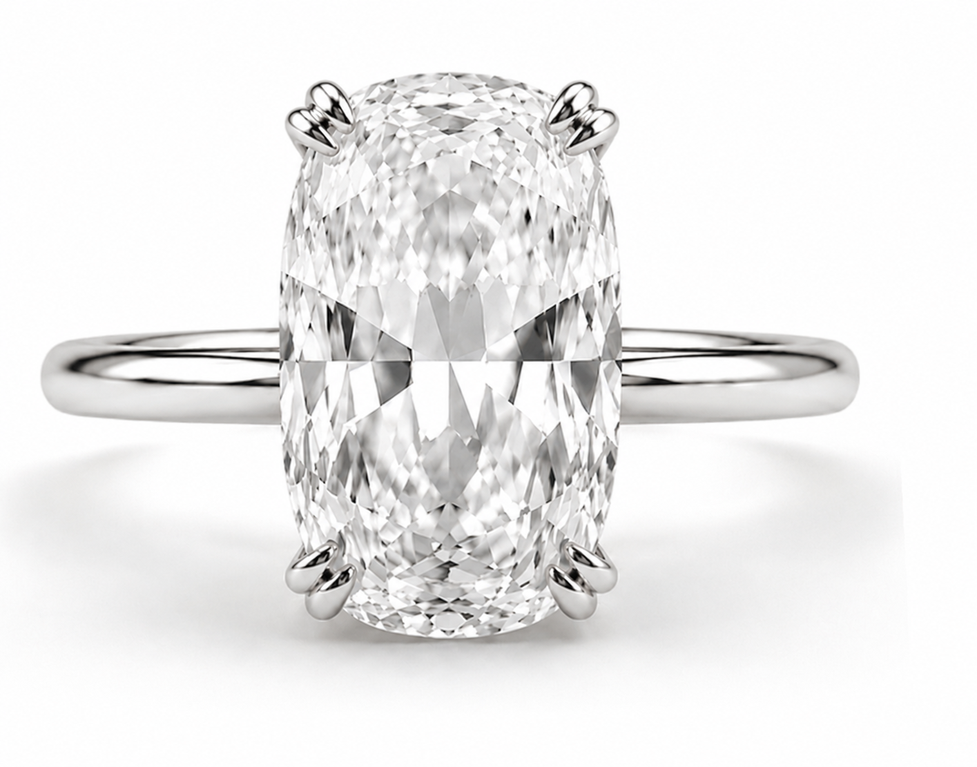 2.50 Carat Lab Elongated Cushion Cut Diamond Set in Solitaire with Double Prongs