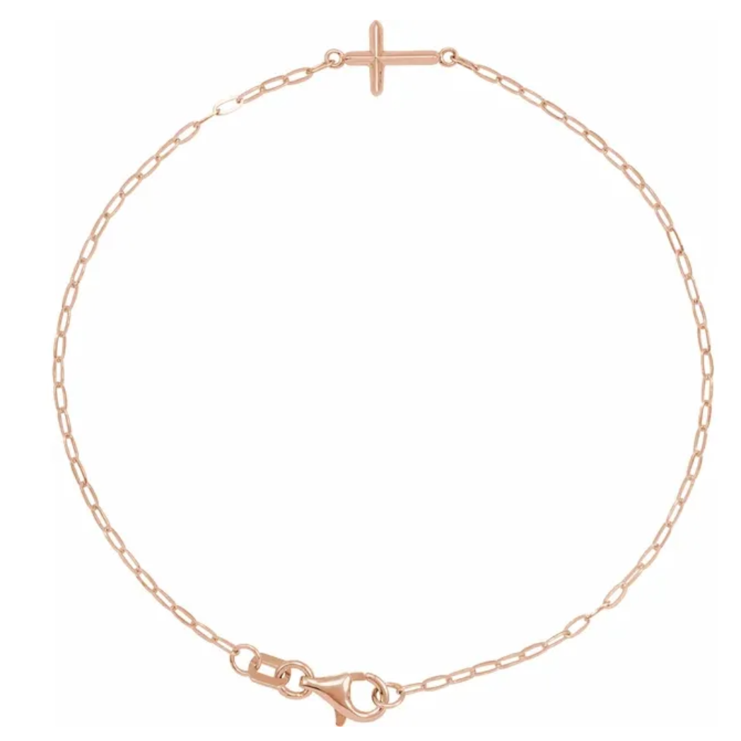 14K Gold Sideways Cross Charm Bracelet
