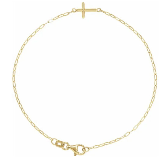 14K Gold Sideways Cross Charm Bracelet